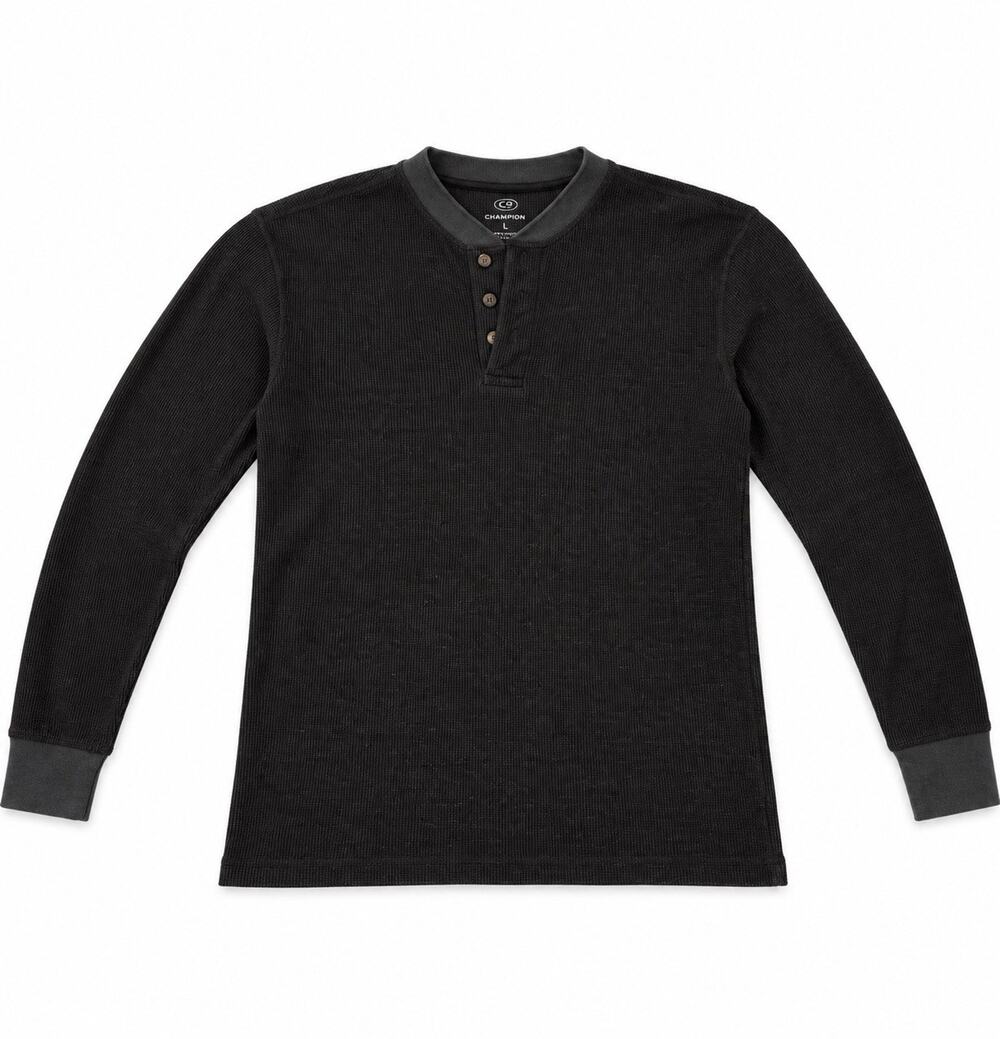 Canyon Guide Outfitters Men’s Medium Black Waffle Knit Henley Long Sleeve